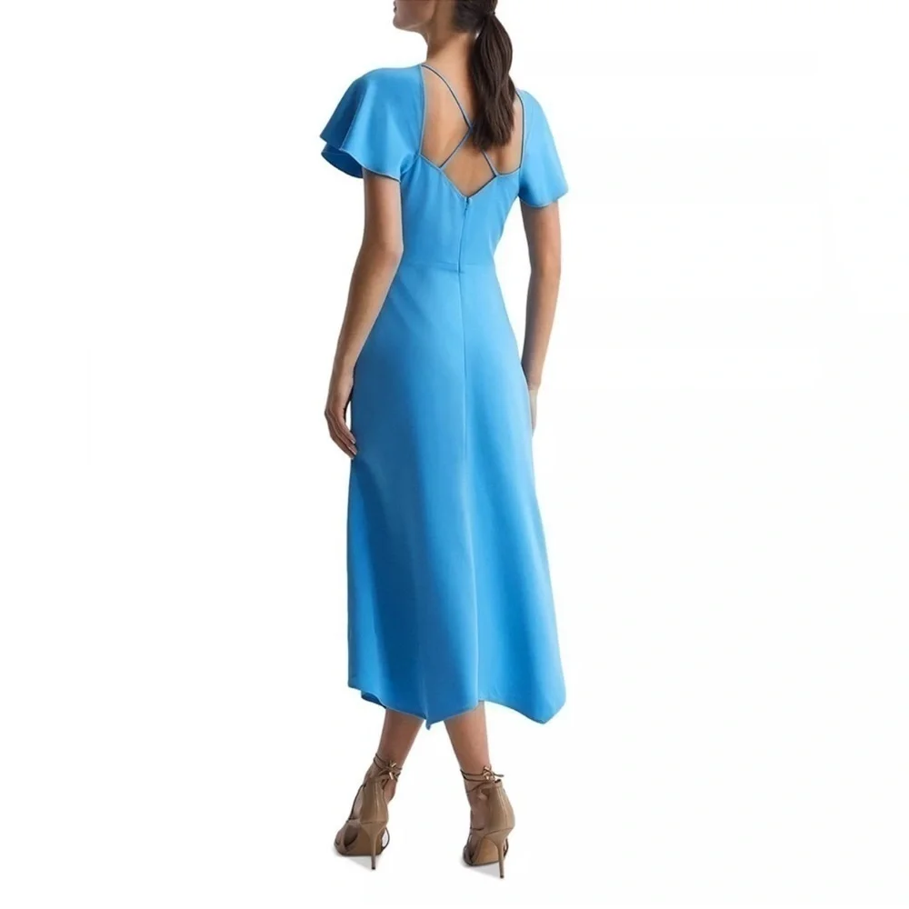 NWOT Reiss Eleni Cap Sleeve butterfly hem cap sleeves blue Midi dress sz 4_4
